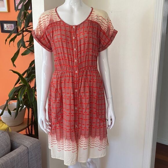Anthropologie Maeve Red & Cream Veronica Mini Shirtdress Size Small - Picture 3 of 13